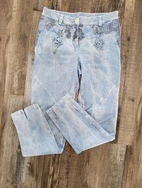 Embroidered Light Wash Jeans Womens 28 Italian Designer Stretch Cavaletti